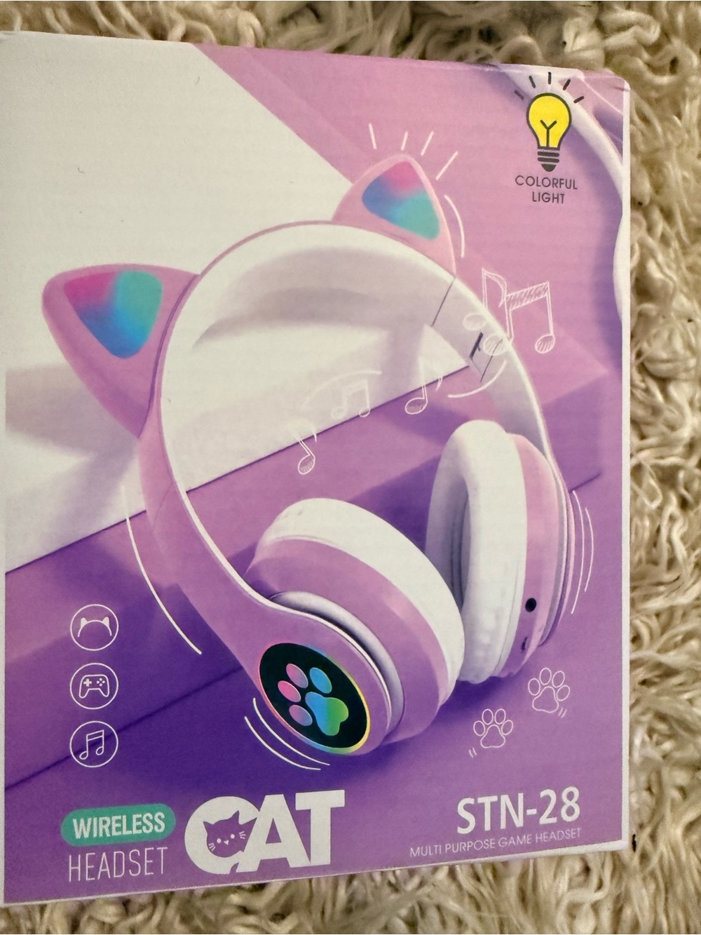 CAT STN-28 Wireless LED -Ear Headset Pink & White NWT